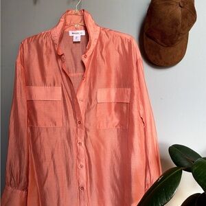 Bailey 44 Dusty Coral Silk-Feel Button-Down Shirt | Relaxed Modern Fit (L)